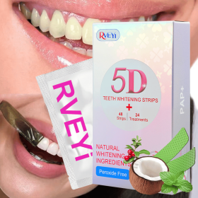 Teeth Whitening Strip 24-Treatment Kit: 48 strips, non-peroxide agent, enamel-safe green strips. Uses PAP for deep stain removal